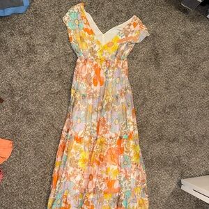 Anthropologie Floral Dress with Orange and Pink Accents